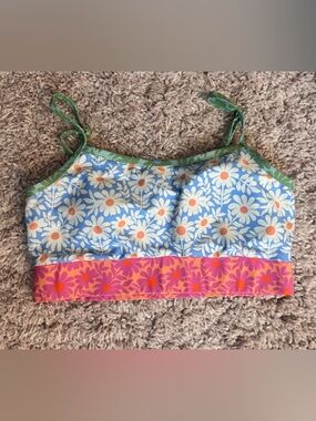 Lime Ricki Blue Daisy Floral Tankini Top